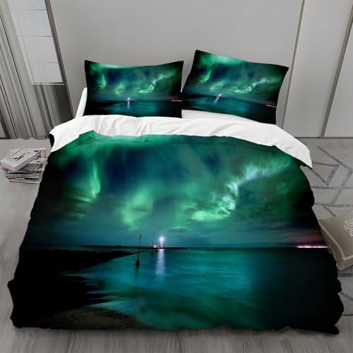 Bettwäsche 135x200 Nordlicht Bettwäsche-Sets Sternenhimmel Bettbezug Weiche Atmungsaktiv Mikrofaser mit Reißverschluss und 2 Kissenbezüge 80x80 für Kinder Geeignet Bettwäsche 135x200 Nordlicht Bettwäsche-Sets Sternenhimmel Bettbezug Weiche Atmungsaktiv Mikrofaser mit Reißverschluss und 2 Kissenbezüge 80x80 für Kinder Geeignet von BSYYZQC