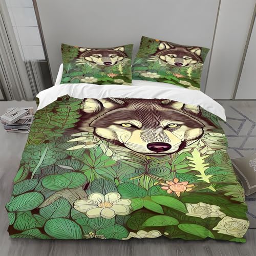 Bettwäsche 135x200 Pflanzen Bettwäsche-Sets Cartoon-Wolf Bettbezug Weiche Atmungsaktiv Mikrofaser mit Reißverschluss und 2 Kissenbezüge 80x80 für Kinder Geeignet Bettwäsche 135x200 Pflanzen Bettwäsche-Sets Cartoon-Wolf Bettbezug Weiche Atmungsaktiv Mikrofaser mit Reißverschluss und 2 Kissenbezüge 80x80 für Kinder Geeignet von BSYYZQC