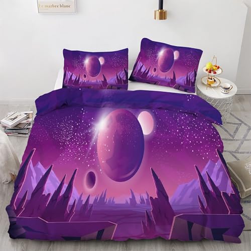 Bettwäsche 135x200 Planet Bettwäsche-Sets Universum Bettbezug Weiche Atmungsaktiv Mikrofaser mit Reißverschluss und 2 Kissenbezüge 80x80 für Kinder Geeignet von BSYYZQC