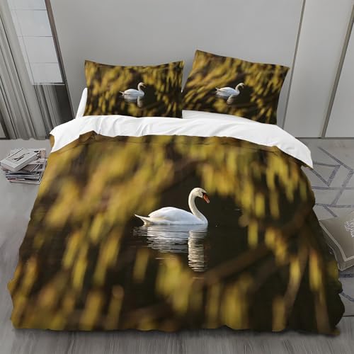 Bettwäsche 135x200 Schwan Bettwäsche-Sets Tiere Bettbezug Weiche Atmungsaktiv Mikrofaser mit Reißverschluss und 2 Kissenbezüge 80x80 für Kinder Geeignet Bettwäsche 135x200 Schwan Bettwäsche-Sets Tiere Bettbezug Weiche Atmungsaktiv Mikrofaser mit Reißverschluss und 2 Kissenbezüge 80x80 für Kinder Geeignet von BSYYZQC