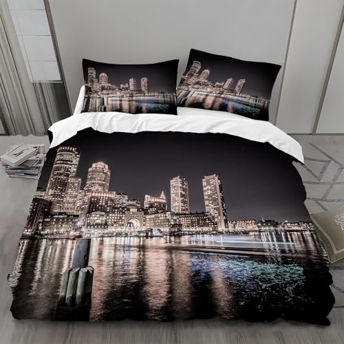 Bettwäsche 135x200 Stadt Bettwäsche-Sets Meer Bettbezug Weiche Atmungsaktiv Mikrofaser mit Reißverschluss und 2 Kissenbezüge 80x80 für Kinder Geeignet Bettwäsche 135x200 Stadt Bettwäsche-Sets Meer Bettbezug Weiche Atmungsaktiv Mikrofaser mit Reißverschluss und 2 Kissenbezüge 80x80 für Kinder Geeignet von BSYYZQC
