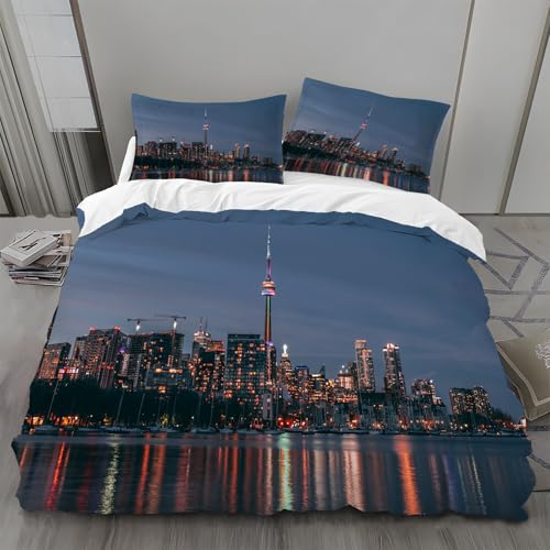 Bettwäsche 135x200 Stadt Bettwäsche-Sets Nachtansicht Bettbezug Weiche Atmungsaktiv Mikrofaser mit Reißverschluss und 2 Kissenbezüge 80x80 für Kinder Geeignet Bettwäsche 135x200 Stadt Bettwäsche-Sets Nachtansicht Bettbezug Weiche Atmungsaktiv Mikrofaser mit Reißverschluss und 2 Kissenbezüge 80x80 für Kinder Geeignet von BSYYZQC