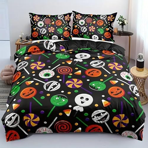 Bettwäsche 135x200 SüßIgkeiten Bettbezug Halloween Bettwäsche-Sets Mikrofaser, 1 Bettbezüge und 2 Kissenbezüge 80x80 cm, Bettwaesche 3 Teilig Mit ReißVerschluss von BSYYZQC