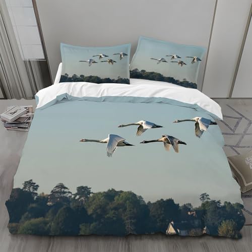 Bettwäsche 135x200 Wald Bettwäsche-Sets Schwan Bettbezug Weiche Atmungsaktiv Mikrofaser mit Reißverschluss und 2 Kissenbezüge 80x80 für Kinder Geeignet von BSYYZQC
