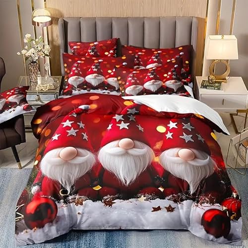 Bettwäsche 135x200 Weihnachten Bettbezug Zwerg Bettwäsche-Sets Mikrofaser, 1 Bettbezüge und 2 Kissenbezüge 80x80 cm, Bettwaesche 3 Teilig Mit ReißVerschluss von BSYYZQC