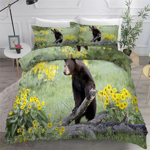 Bettwäsche 140x200 3teilig BäR Mikrofaser Bettbezug Wildtiere Bettwäsche-Sets mit 2 Kissenbezüge 80x80cm, Wendebettwäsche Bedding mit Reißverschluss von BSYYZQC