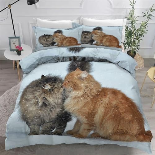 Bettwäsche 140x200 3teilig Katze Mikrofaser Bettbezug Haustiere Bettwäsche-Sets mit 2 Kissenbezüge 80x80cm, Wendebettwäsche Bedding mit Reißverschluss von BSYYZQC