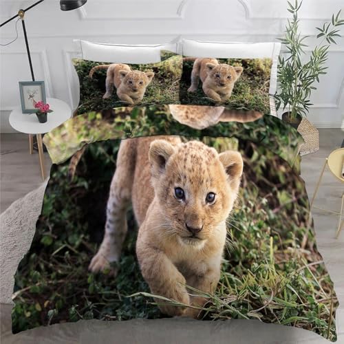 Bettwäsche 140x200 LöWe Microfaser BettwäSche-Sets mit ReißVerschluss, Wildtiere Hautfreundlich Bettwaren, Bedding EnthäLt 1 Bettbezug und 2 Kissenbezug 80x80 von BSYYZQC