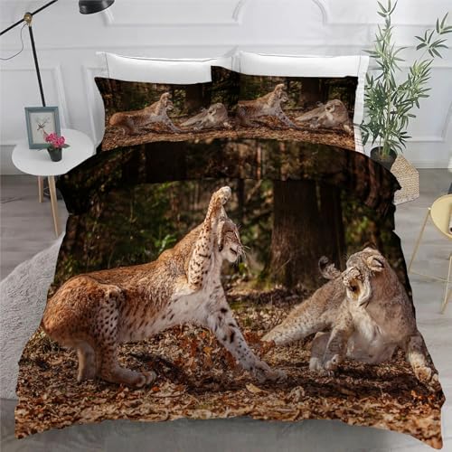 Bettwäsche 140x200 Luchs Microfaser BettwäSche-Sets mit ReißVerschluss, Wildtiere Hautfreundlich Bettwaren, Bedding EnthäLt 1 Bettbezug und 2 Kissenbezug 80x80 von BSYYZQC