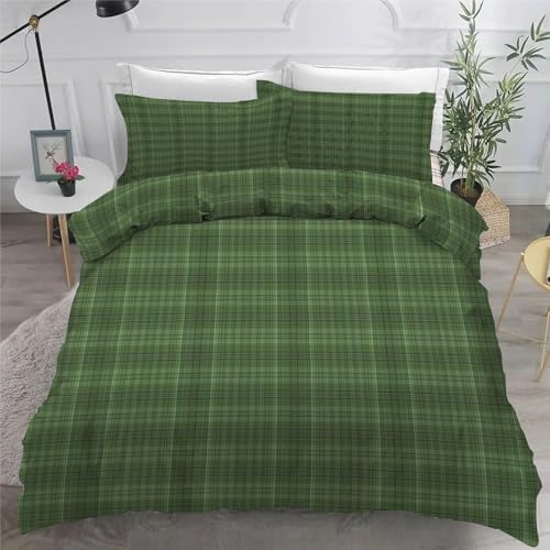 Bettwäsche 155x220 3teilig Grün Mikrofaser Bettbezug Karomuster Bettwäsche-Sets mit 2 Kissenbezüge 80x80cm, Wendebettwäsche Bedding mit Reißverschluss von BSYYZQC