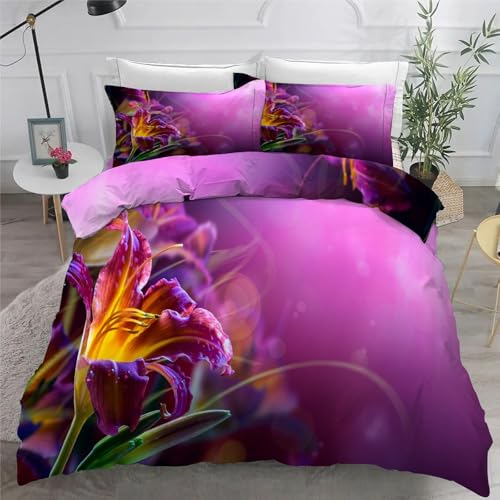 Bettwäsche 155x220 Blumen Microfaser BettwäSche-Sets mit ReißVerschluss, Lila Hautfreundlich Bettwaren, Bedding EnthäLt 1 Bettbezug und 2 Kissenbezug 80x80 Bettwäsche 155x220 Blumen Microfaser BettwäSche-Sets mit ReißVerschluss, Lila Hautfreundlich Bettwaren, Bedding EnthäLt 1 Bettbezug und 2 Kissenbezug 80x80 von BSYYZQC