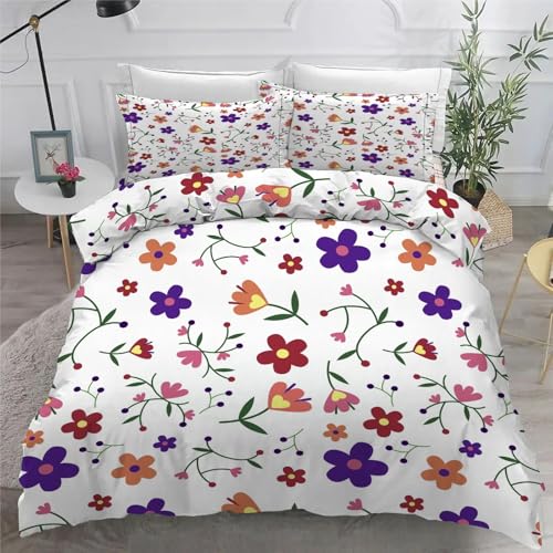 Bettwäsche 155x220 Blumen Microfaser BettwäSche-Sets mit ReißVerschluss, Minimalistisch Hautfreundlich Bettwaren, Bedding EnthäLt 1 Bettbezug und 2 Kissenbezug 80x80 von BSYYZQC