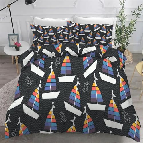 Bettwäsche 155x220 Cartoon Microfaser BettwäSche-Sets mit ReißVerschluss, Segelboot Hautfreundlich Bettwaren, Bedding EnthäLt 1 Bettbezug und 2 Kissenbezug 80x80 von BSYYZQC