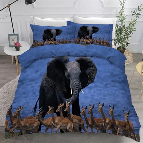 Bettwäsche 155x220 Elefant Microfaser BettwäSche-Sets mit ReißVerschluss, REH Hautfreundlich Bettwaren, Bedding EnthäLt 1 Bettbezug und 2 Kissenbezug 80x80 von BSYYZQC