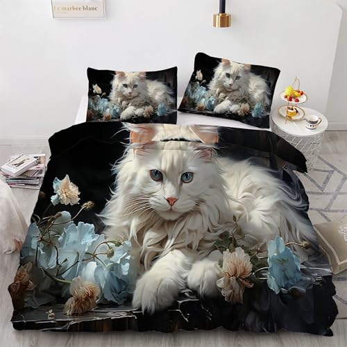 Bettwäsche 155x220 Perserkatze Bettwäsche-Sets Blaue Blume Bettbezug Weiche Atmungsaktiv Mikrofaser mit Reißverschluss und 2 Kissenbezüge 80x80 für Erwachsene Geeignet Bettwäsche 155x220 Perserkatze Bettwäsche-Sets Blaue Blume Bettbezug Weiche Atmungsaktiv Mikrofaser mit Reißverschluss und 2 Kissenbezüge 80x80 für Erwachsene Geeignet von BSYYZQC