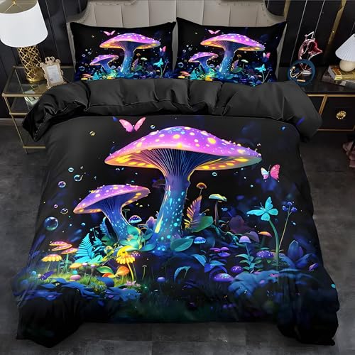 Bettwäsche 155x220 Schmetterling Bettwäsche-Sets Pilz Bettbezug Weiche Atmungsaktiv Mikrofaser mit Reißverschluss und 2 Kissenbezüge 80x80 für Erwachsene Geeignet von BSYYZQC
