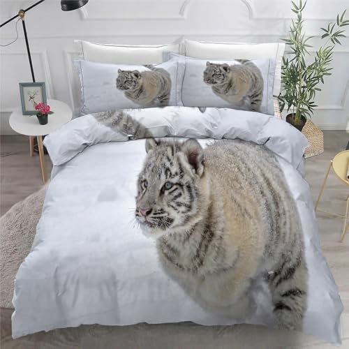 Bettwäsche 155x220 Schneeleopard Microfaser BettwäSche-Sets mit ReißVerschluss, Tiere Hautfreundlich Bettwaren, Bedding EnthäLt 1 Bettbezug und 2 Kissenbezug 80x80 von BSYYZQC