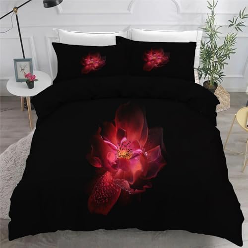 Bettwäsche 155x220 Schwarz Microfaser BettwäSche-Sets mit ReißVerschluss, Blumen Hautfreundlich Bettwaren, Bedding EnthäLt 1 Bettbezug und 2 Kissenbezug 80x80 von BSYYZQC