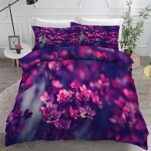 Bettwäsche 155x220 Violett Microfaser BettwäSche-Sets mit ReißVerschluss, Blumen Hautfreundlich Bettwaren, Bedding EnthäLt 1 Bettbezug und 2 Kissenbezug 80x80 von BSYYZQC