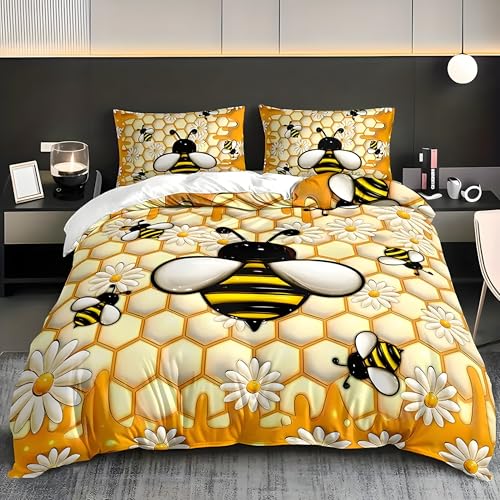Bettwäsche 155x220 Wabenmuster Bettwäsche-Sets Biene Bettbezug Weiche Atmungsaktiv Mikrofaser mit Reißverschluss und 2 Kissenbezüge 80x80 für Erwachsene Geeignet Bettwäsche 155x220 Wabenmuster Bettwäsche-Sets Biene Bettbezug Weiche Atmungsaktiv Mikrofaser mit Reißverschluss und 2 Kissenbezüge 80x80 für Erwachsene Geeignet von BSYYZQC