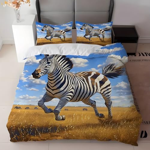 Bettwäsche 155x220 Zebra Bettwäsche-Sets Rasen Bettbezug Weiche Atmungsaktiv Mikrofaser mit Reißverschluss und 2 Kissenbezüge 80x80 für Erwachsene Geeignet von BSYYZQC