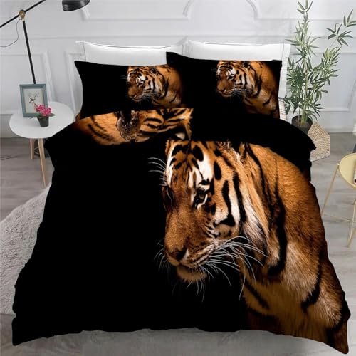 Bettwäsche 180x200 3teilig Tiger Mikrofaser Bettbezug Wildtiere Bettwäsche-Sets mit 2 Kissenbezüge 80x80cm, Wendebettwäsche Bedding mit Reißverschluss von BSYYZQC
