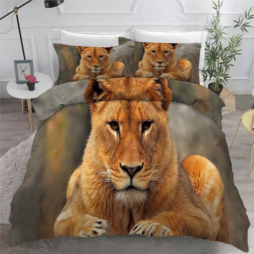 Bettwäsche 180x200 LöWe Microfaser BettwäSche-Sets mit ReißVerschluss, Wildtiere Hautfreundlich Bettwaren, Bedding EnthäLt 1 Bettbezug und 2 Kissenbezug 80x80 von BSYYZQC