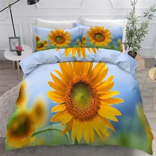 Bettwäsche 180x200 Sonnenblume Microfaser BettwäSche-Sets mit ReißVerschluss, Blumen Hautfreundlich Bettwaren, Bedding EnthäLt 1 Bettbezug und 2 Kissenbezug 80x80 von BSYYZQC