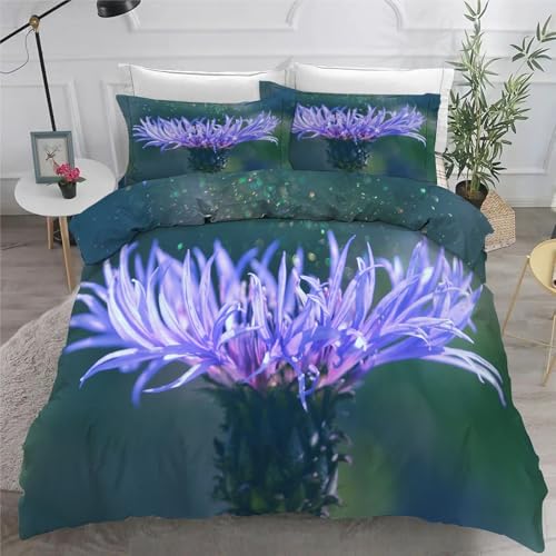 Bettwäsche 200x200 3teilig Lila Mikrofaser Bettbezug Blumen Bettwäsche-Sets mit 2 Kissenbezüge 80x80cm, Wendebettwäsche Bedding mit Reißverschluss von BSYYZQC