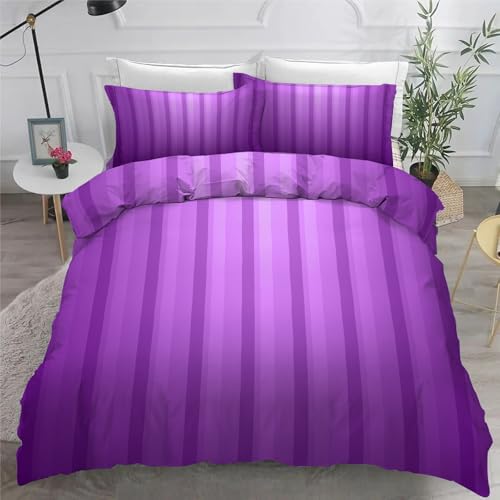 Bettwäsche 200x200 3teilig Lila Mikrofaser Bettbezug Streifen Bettwäsche-Sets mit 2 Kissenbezüge 80x80cm, Wendebettwäsche Bedding mit Reißverschluss von BSYYZQC