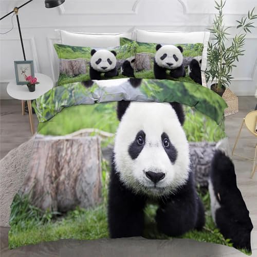 Bettwäsche 200x200 3teilig Panda Mikrofaser Bettbezug Wildtiere Bettwäsche-Sets mit 2 Kissenbezüge 80x80cm, Wendebettwäsche Bedding mit Reißverschluss von BSYYZQC