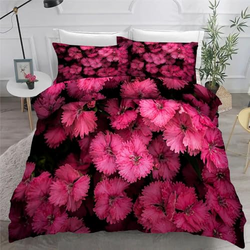 Bettwäsche 200x200 3teilig Rosa Mikrofaser Bettbezug Blumen Bettwäsche-Sets mit 2 Kissenbezüge 80x80cm, Wendebettwäsche Bedding mit Reißverschluss von BSYYZQC