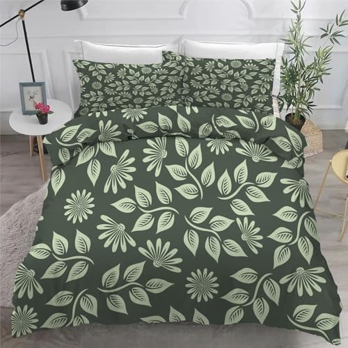 Bettwäsche 200x200 Grün Microfaser BettwäSche-Sets mit ReißVerschluss, Blumen Hautfreundlich Bettwaren, Bedding EnthäLt 1 Bettbezug und 2 Kissenbezug 80x80 von BSYYZQC