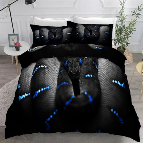 Bettwäsche 200x200 Schwarze Schlange Microfaser BettwäSche-Sets mit ReißVerschluss, Klettertiere Hautfreundlich Bettwaren, Bedding EnthäLt 1 Bettbezug und 2 Kissenbezug 80x80 von BSYYZQC