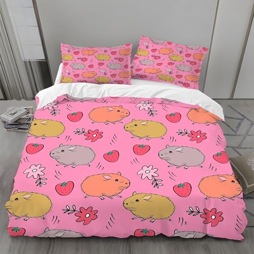 Bettwäsche 220x200 Obst Bettwäsche-Sets Hamster Bettbezug Weiche Atmungsaktiv Mikrofaser mit Reißverschluss und 2 Kissenbezüge 80x80 für Erwachsene Geeignet von BSYYZQC