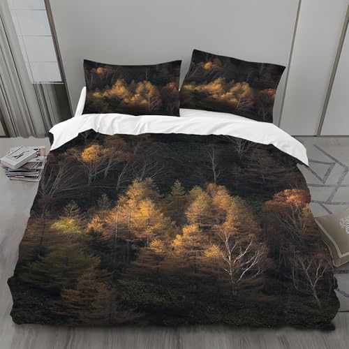 Bettwäsche 240x220 LäRche Bettwäsche-Sets Wald Bettbezug Weiche Atmungsaktiv Mikrofaser mit Reißverschluss und 2 Kissenbezüge 80x80 für Erwachsene Geeignet von BSYYZQC