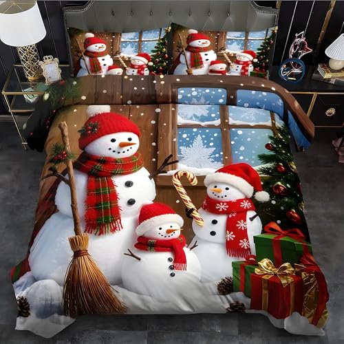 Bettwäsche 240x220 Schneemann Bettwäsche-Sets Weihnachten Bettbezug Weiche Atmungsaktiv Mikrofaser mit Reißverschluss und 2 Kissenbezüge 80x80 für Erwachsene Geeignet von BSYYZQC