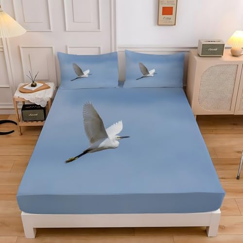 Spanbettlaken 140x200 Blauer Himmel Spannbetttuch Reiher Bettlaken Boxspringbett mit Gummizug Spannbettuch Mikrofaser für Matratzen von 30 cm Mit 2 Kissenbezüge 80x80 cm Spanbettlaken 140x200 Blauer Himmel Spannbetttuch Reiher Bettlaken Boxspringbett mit Gummizug Spannbettuch Mikrofaser für Matratzen von 30 cm Mit 2 Kissenbezüge 80x80 cm von BSYYZQC