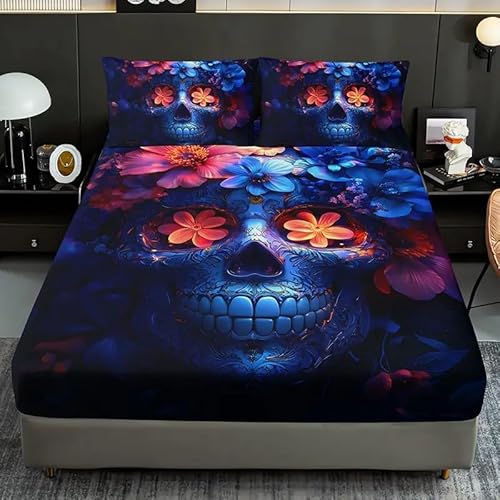 Spanbettlaken 140x200 Blumen Spannbetttuch Totenkopf Bettlaken Boxspringbett mit Gummizug Spannbettuch Mikrofaser für Matratzen von 30 cm Mit 2 Kissenbezüge 80x80 cm Spanbettlaken 140x200 Blumen Spannbetttuch Totenkopf Bettlaken Boxspringbett mit Gummizug Spannbettuch Mikrofaser für Matratzen von 30 cm Mit 2 Kissenbezüge 80x80 cm von BSYYZQC