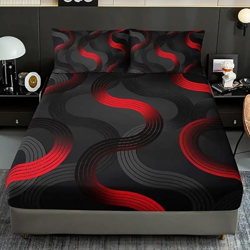 Spanbettlaken 140x200 Ethno-Stil Spannbetttuch Geometrisch Bettlaken Boxspringbett mit Gummizug Spannbettuch Mikrofaser für Matratzen von 30 cm Mit 2 Kissenbezüge 80x80 cm von BSYYZQC