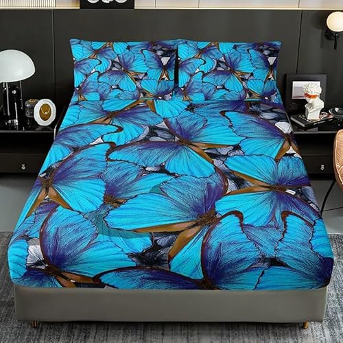 Spanbettlaken 140x200 Fuji Spannbetttuch Schmetterling Bettlaken Boxspringbett mit Gummizug Spannbettuch Mikrofaser für Matratzen von 30 cm Mit 2 Kissenbezüge 80x80 cm von BSYYZQC