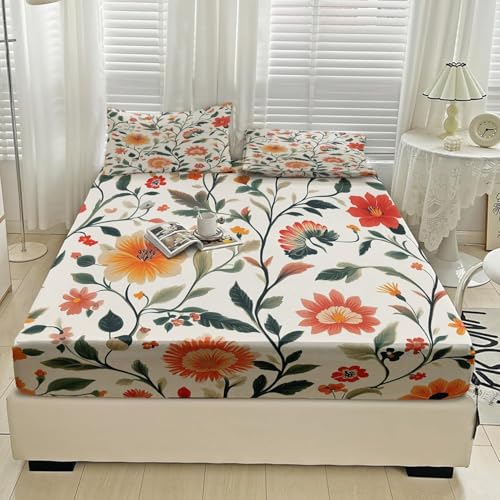 Spanbettlaken 140x200 Gelbe Rose Spannbetttuch Pflanze Bettlaken Boxspringbett mit Gummizug Spannbettuch Mikrofaser für Matratzen von 30 cm Mit 2 Kissenbezüge 80x80 cm von BSYYZQC