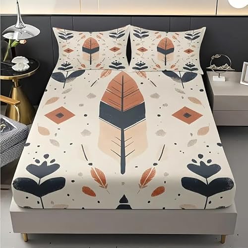 Spanbettlaken 140x200 Geometrie Spannbetttuch Federn Bettlaken Boxspringbett mit Gummizug Spannbettuch Mikrofaser für Matratzen von 30 cm Mit 2 Kissenbezüge 80x80 cm von BSYYZQC