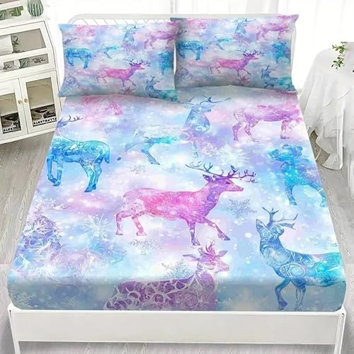 Spanbettlaken 140x200 Insekten Spannbetttuch Sikahirsch Bettlaken Boxspringbett mit Gummizug Spannbettuch Mikrofaser für Matratzen von 30 cm Mit 2 Kissenbezüge 80x80 cm von BSYYZQC