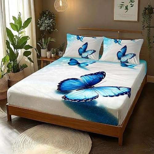 Spanbettlaken 140x200 Lampe Spannbetttuch Blaue Schmetterlinge Bettlaken Boxspringbett mit Gummizug Spannbettuch Mikrofaser für Matratzen von 30 cm Mit 2 Kissenbezüge 80x80 cm Spanbettlaken 140x200 Lampe Spannbetttuch Blaue Schmetterlinge Bettlaken Boxspringbett mit Gummizug Spannbettuch Mikrofaser für Matratzen von 30 cm Mit 2 Kissenbezüge 80x80 cm von BSYYZQC