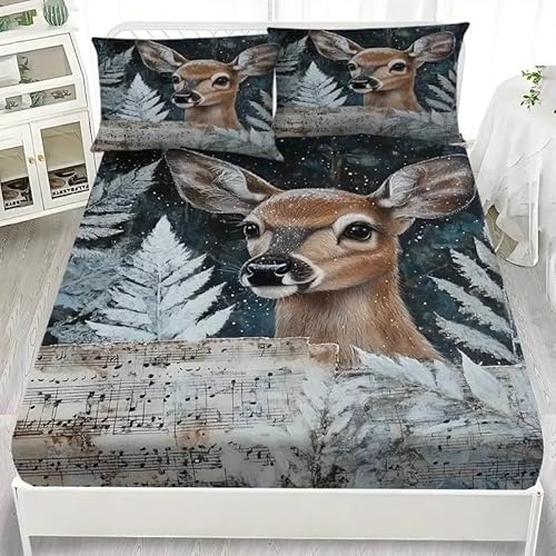Spanbettlaken 140x200 LöWe Spannbetttuch Hirsch Bettlaken Boxspringbett mit Gummizug Spannbettuch Mikrofaser für Matratzen von 30 cm Mit 2 Kissenbezüge 80x80 cm von BSYYZQC