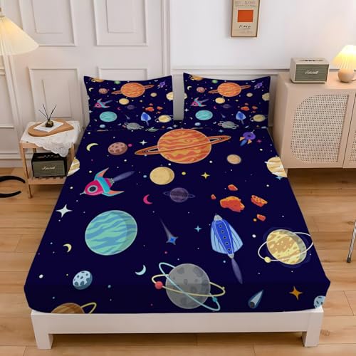 Spanbettlaken 140x200 Raumschiff Spannbetttuch Planet Bettlaken Boxspringbett mit Gummizug Spannbettuch Mikrofaser für Matratzen von 30 cm Mit 2 Kissenbezüge 80x80 cm Spanbettlaken 140x200 Raumschiff Spannbetttuch Planet Bettlaken Boxspringbett mit Gummizug Spannbettuch Mikrofaser für Matratzen von 30 cm Mit 2 Kissenbezüge 80x80 cm von BSYYZQC
