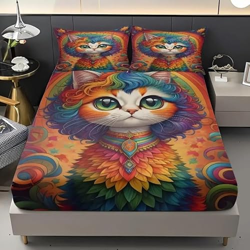 Spanbettlaken 140x200 Rosen Spannbetttuch Katze Bettlaken Boxspringbett mit Gummizug Spannbettuch Mikrofaser für Matratzen von 30 cm Mit 2 Kissenbezüge 80x80 cm von BSYYZQC