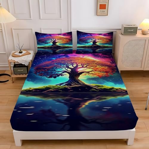 Spanbettlaken 180x200 Galaxis Spannbetttuch Baum des Lebens Bettlaken Boxspringbett mit Gummizug Spannbettuch Mikrofaser für Matratzen von 30 cm Mit 2 Kissenbezüge 80x80 cm Spanbettlaken 180x200 Galaxis Spannbetttuch Baum des Lebens Bettlaken Boxspringbett mit Gummizug Spannbettuch Mikrofaser für Matratzen von 30 cm Mit 2 Kissenbezüge 80x80 cm von BSYYZQC
