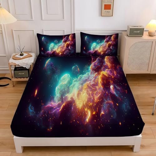 Spanbettlaken 180x200 Galaxis Spannbetttuch Wolken Bettlaken Boxspringbett mit Gummizug Spannbettuch Mikrofaser für Matratzen von 30 cm Mit 2 Kissenbezüge 80x80 cm Spanbettlaken 180x200 Galaxis Spannbetttuch Wolken Bettlaken Boxspringbett mit Gummizug Spannbettuch Mikrofaser für Matratzen von 30 cm Mit 2 Kissenbezüge 80x80 cm von BSYYZQC